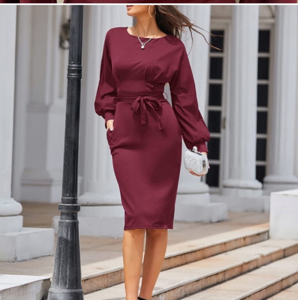 NEW Burgundy Solid Career & Sexy Form Fitting Bodycon Dress Lady's M